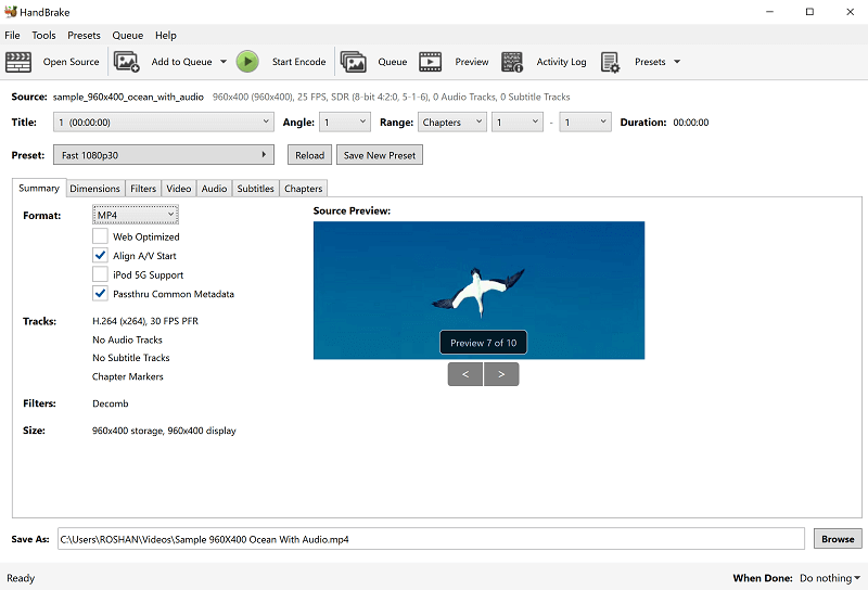 select mp4 as output