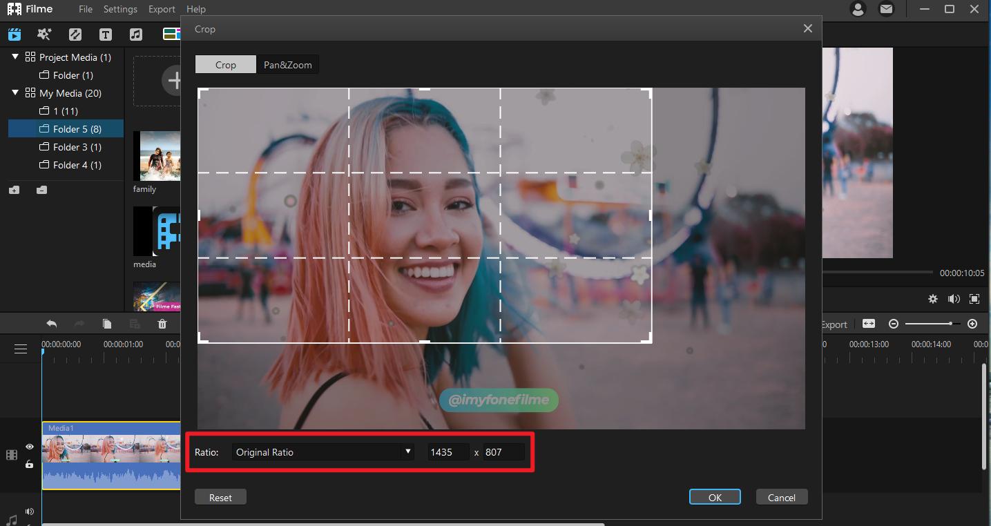 set the ratio to crop video clip in filme toremove watermark and text