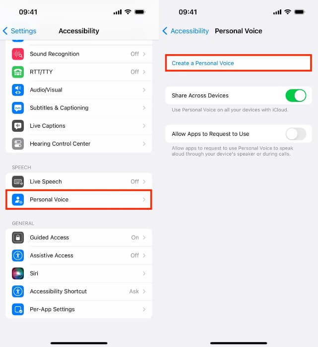 set up personal voice on ios 17