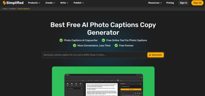 simplified ai photo caption generator