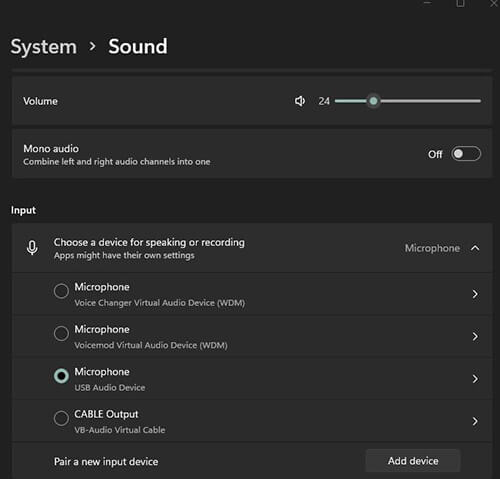 sound settings