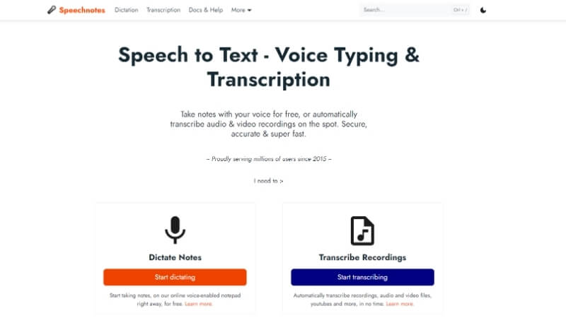 speechnotes speech to text