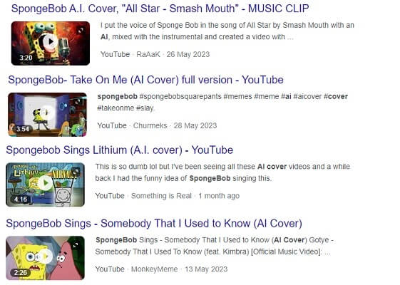 spongebob ai cover on youtube
