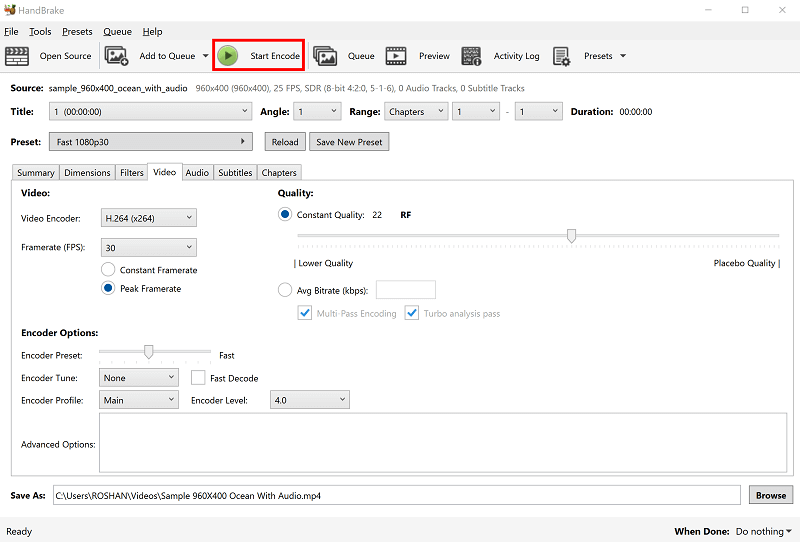 start encoder handbrake