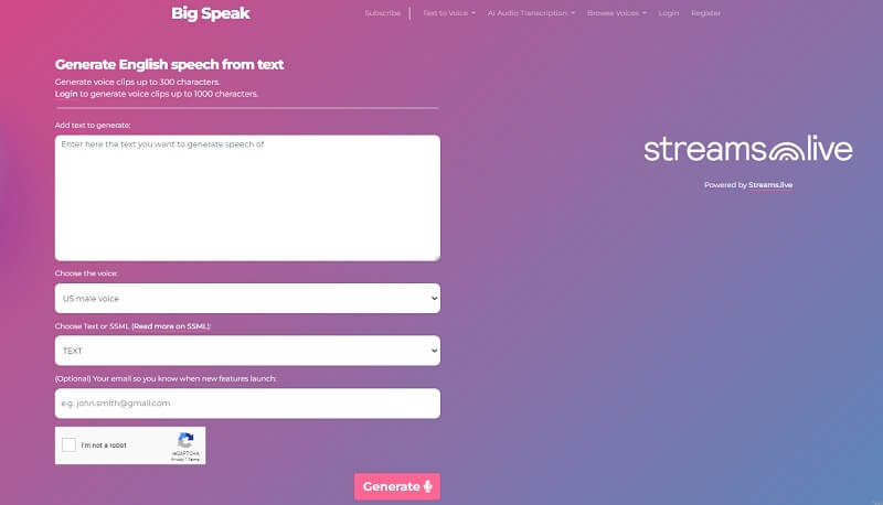 stream speak text to speech