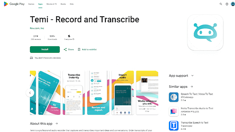 temi record transcribe app