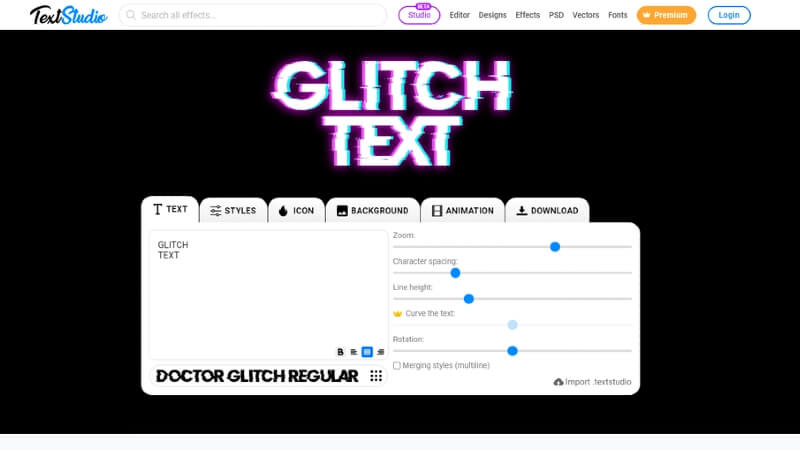 textstudio animated glitch text generator