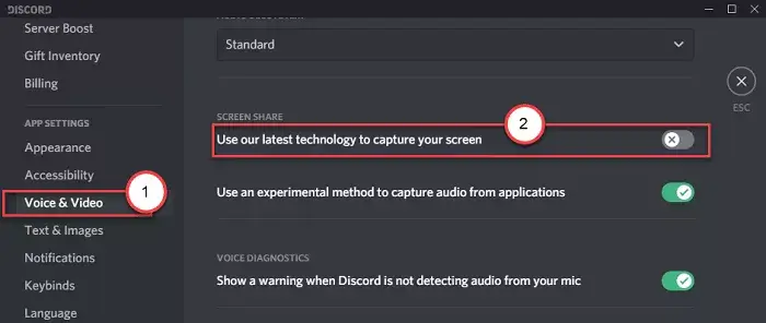 turn off latest technology fixing discord screen not working