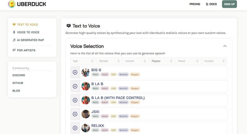 uberduck rap voice generator