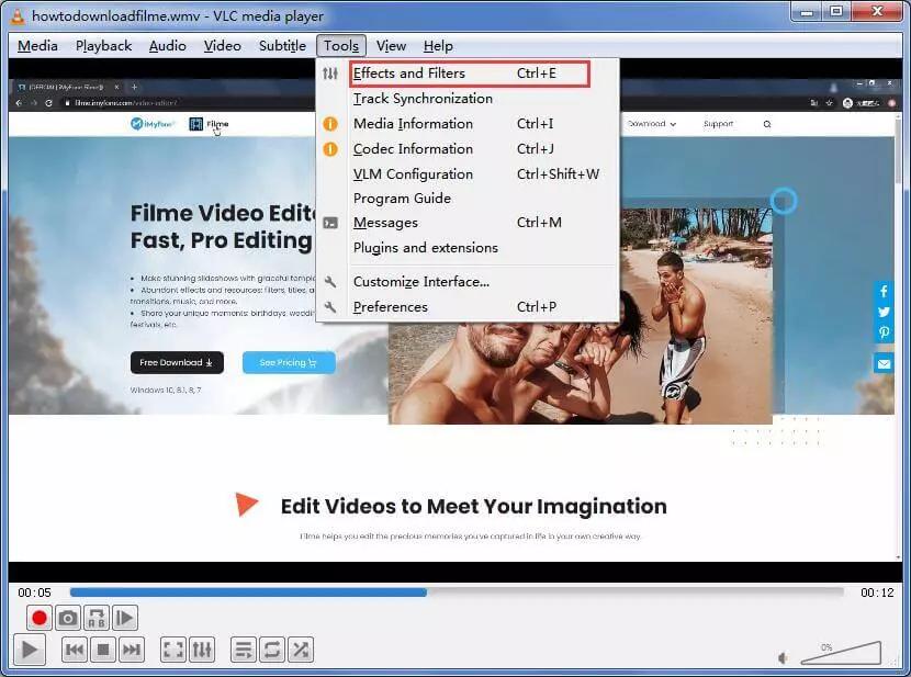 vlc rotate video effects filters