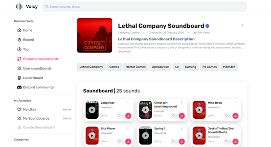 voicy lethal company soundboard