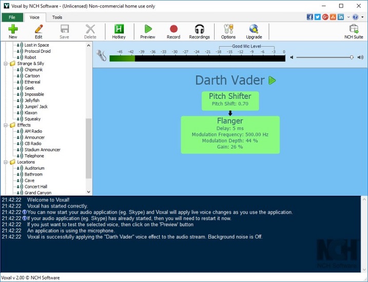 Voxal voice changer interface