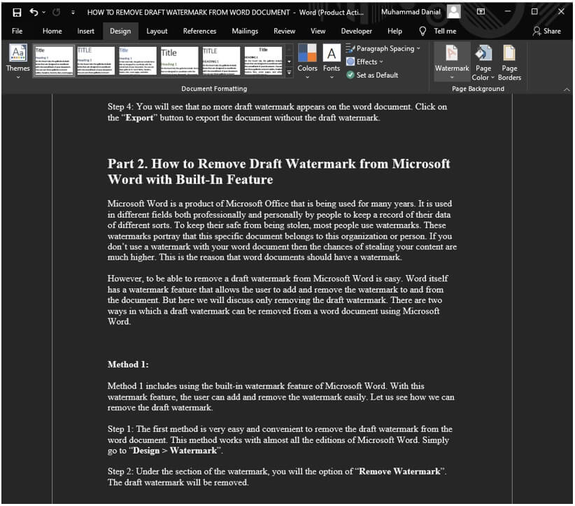 How to Remove Draft Watermark from Word Document