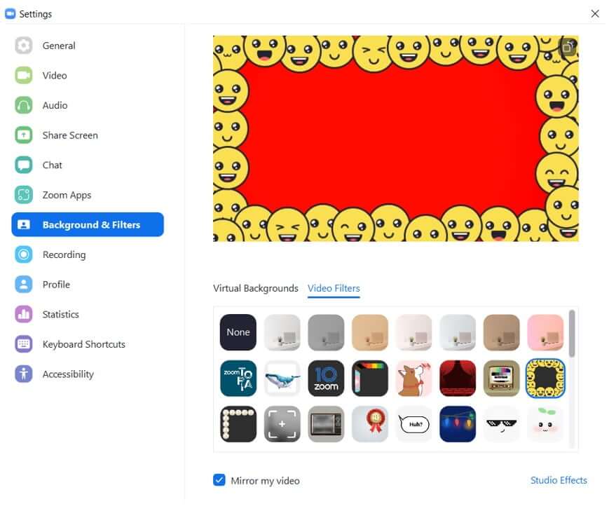 zoom video filters