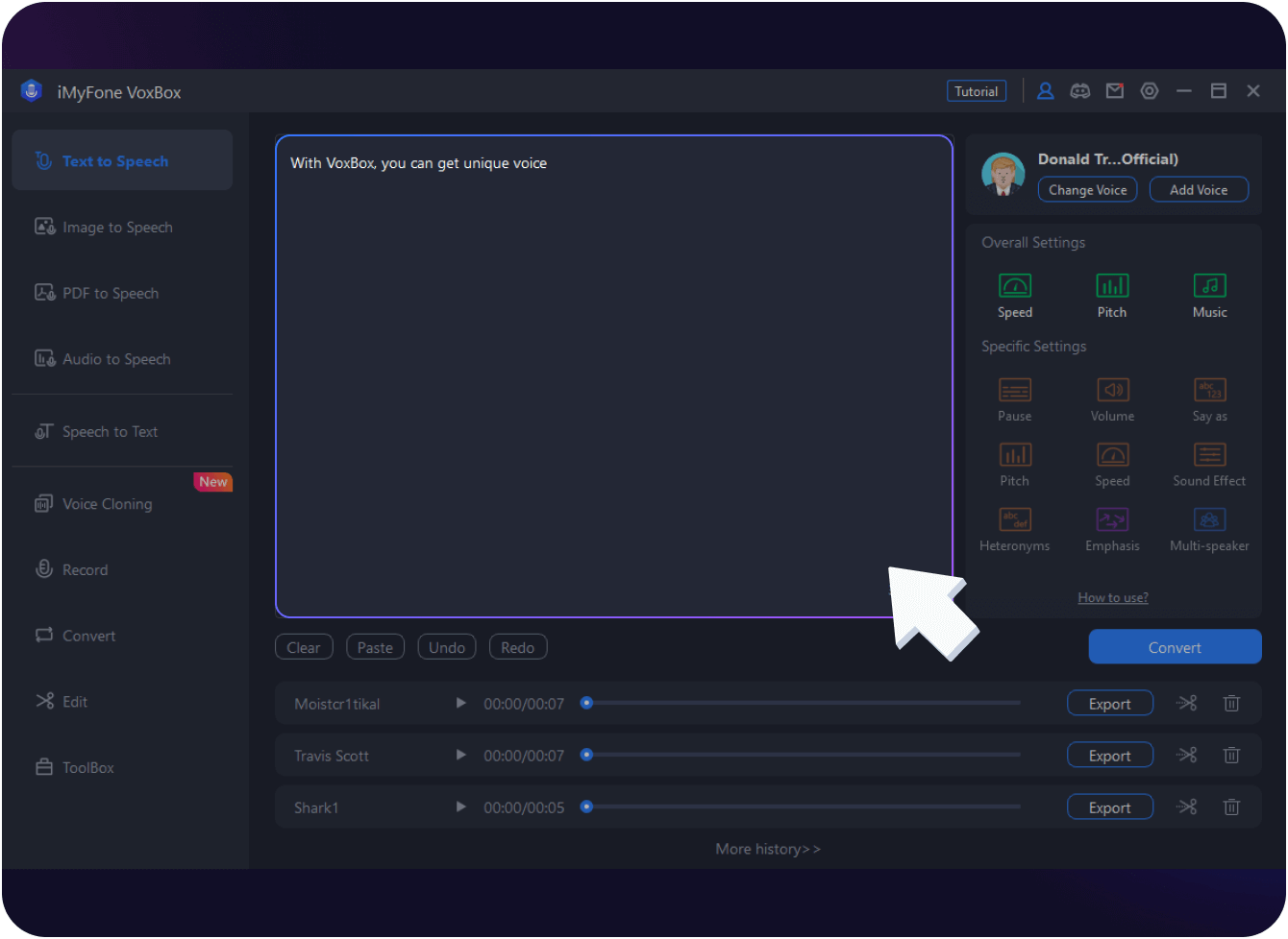 get president ai voice for text to speech step 3