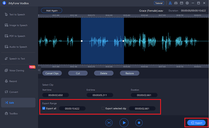 export audio from voxbox