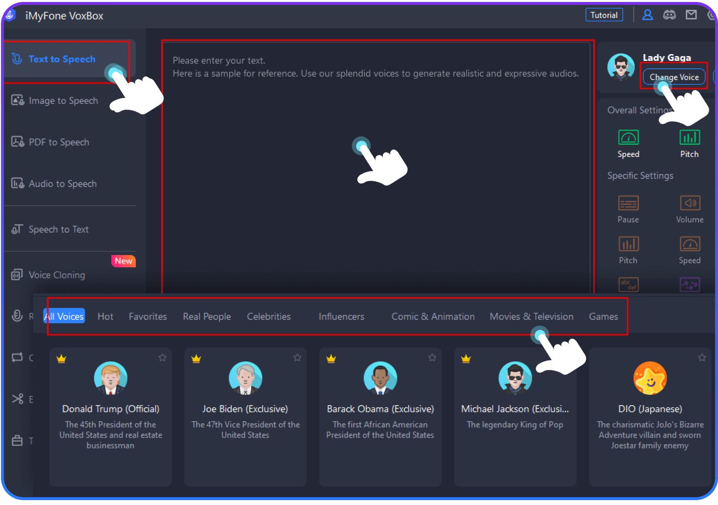 step 2 choose text to speech function