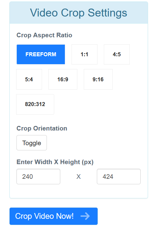 edit menu setting in video cropper