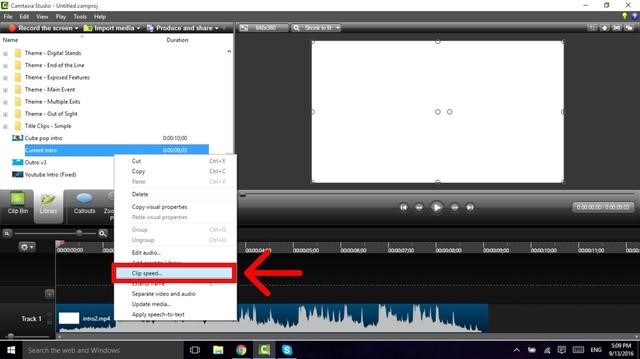 Select Clip Speed Effect Option in Camtasia