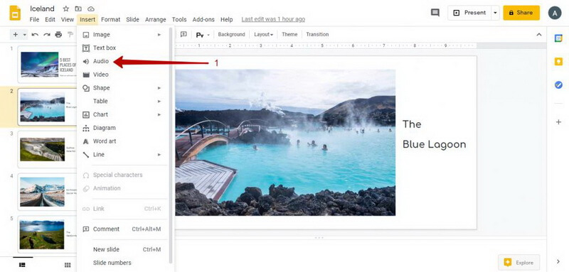 add audio google slides audio to presentation