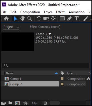 after effects select comp