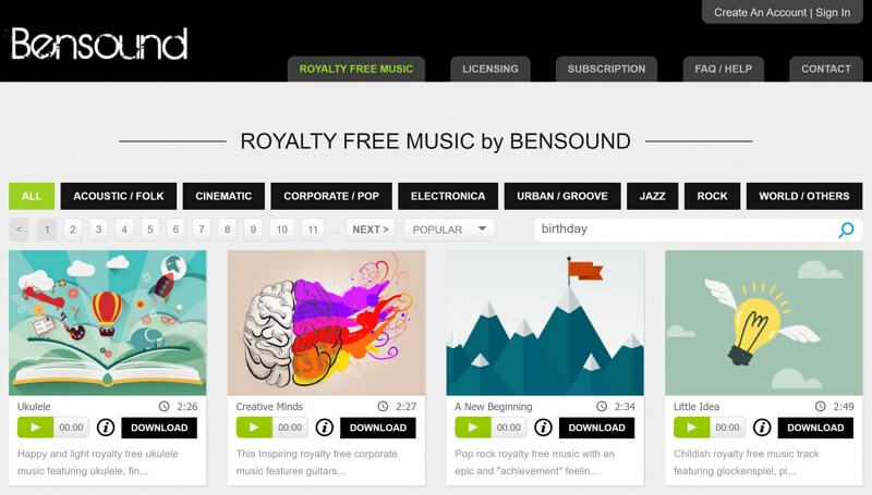 bensound royalty free music