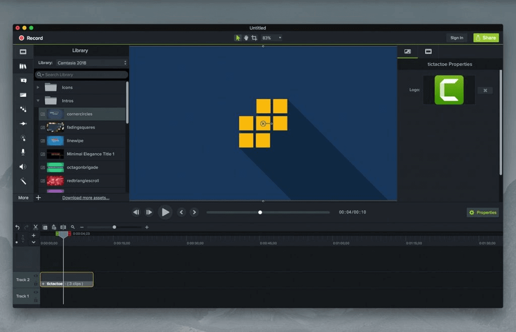 camtasia video editor interface