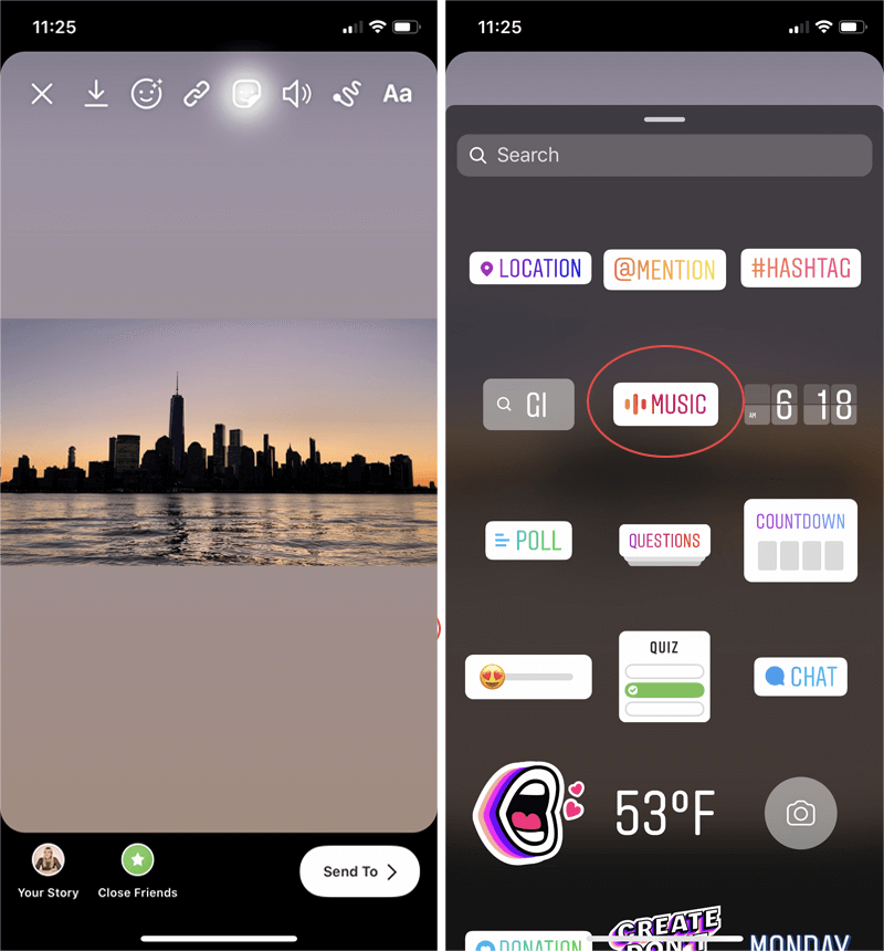click on the music sticker on instagram