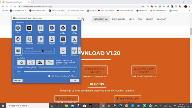 clownfish voice changer custom pitch