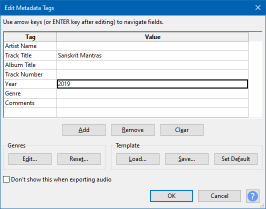 edit metadata tags in audacity