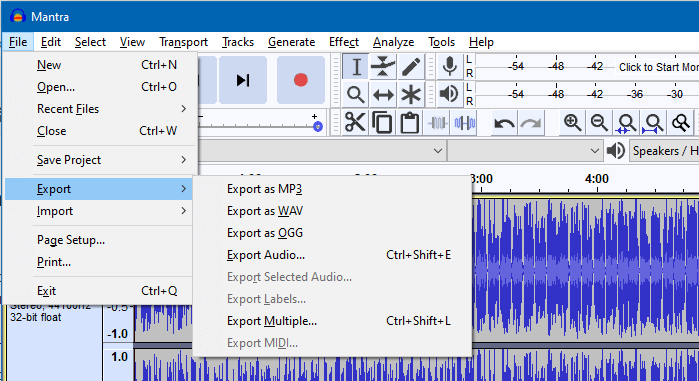 export audio as mp3 in audacity