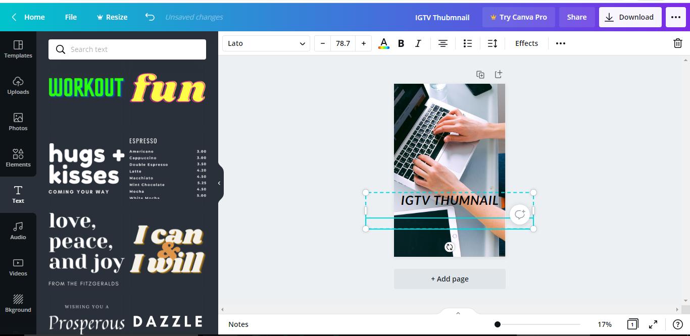 canva add text