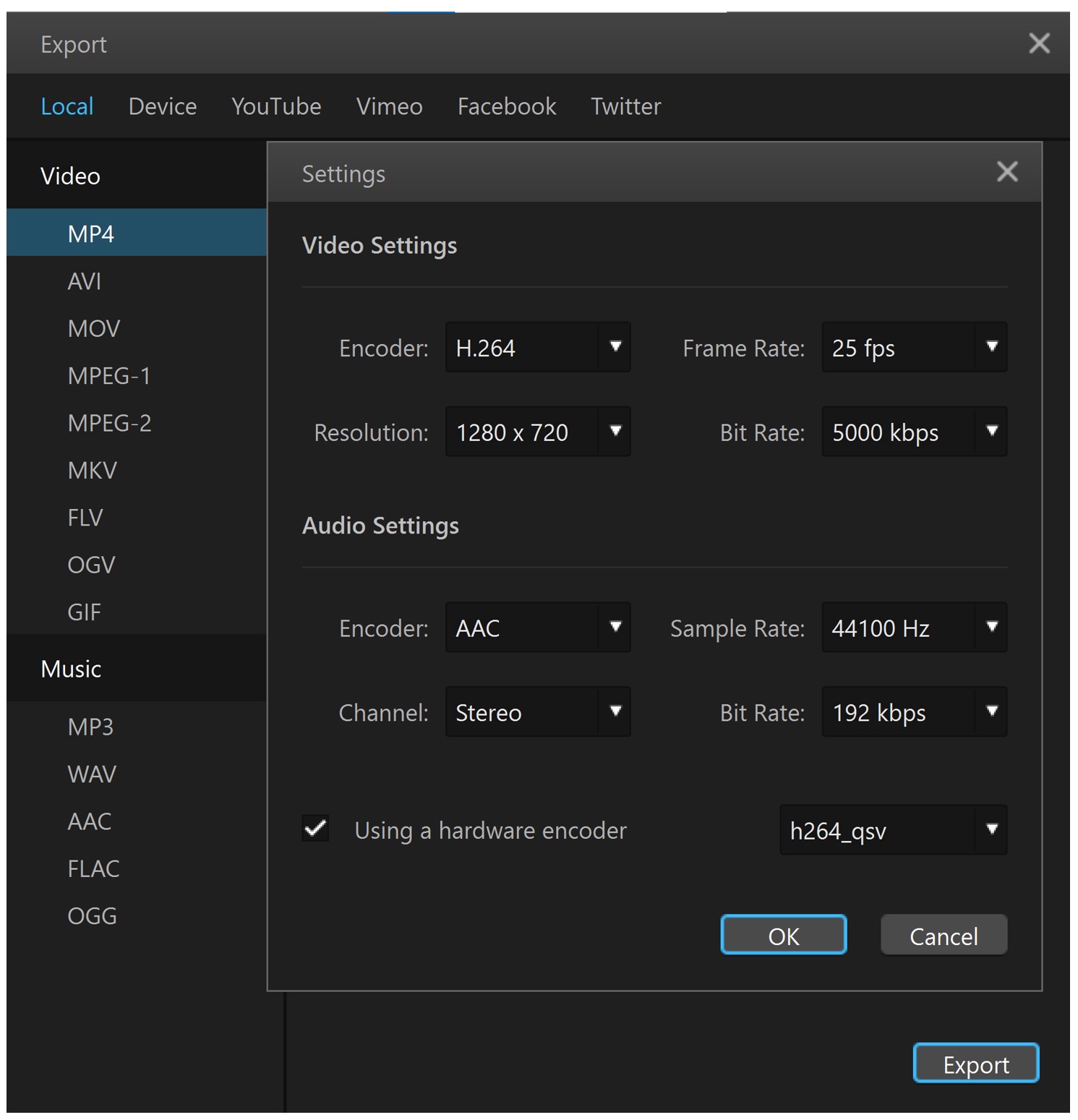 filme export options for igtv