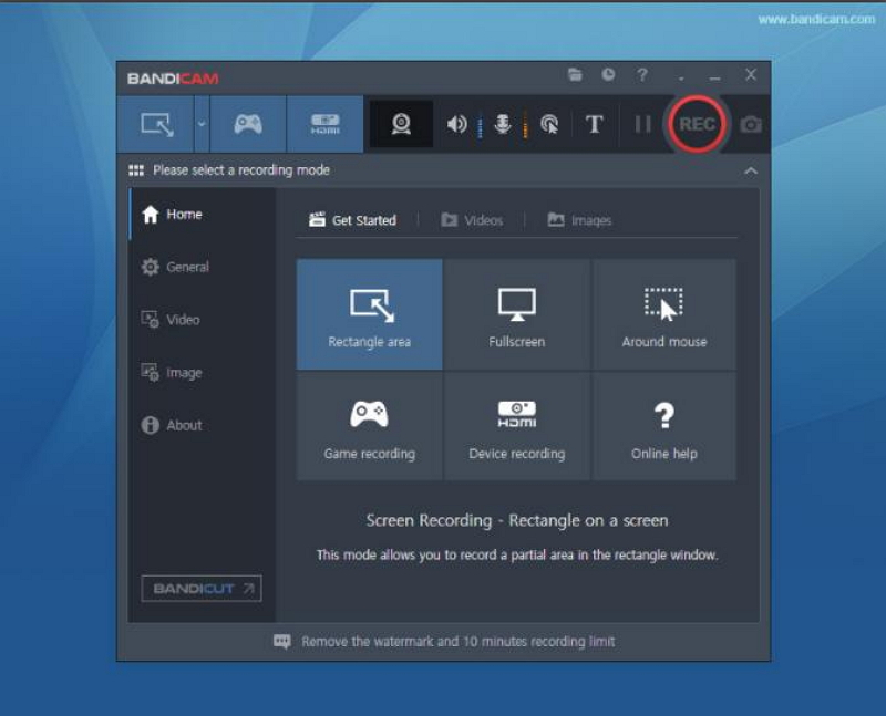 open Bandicam select screen record mode