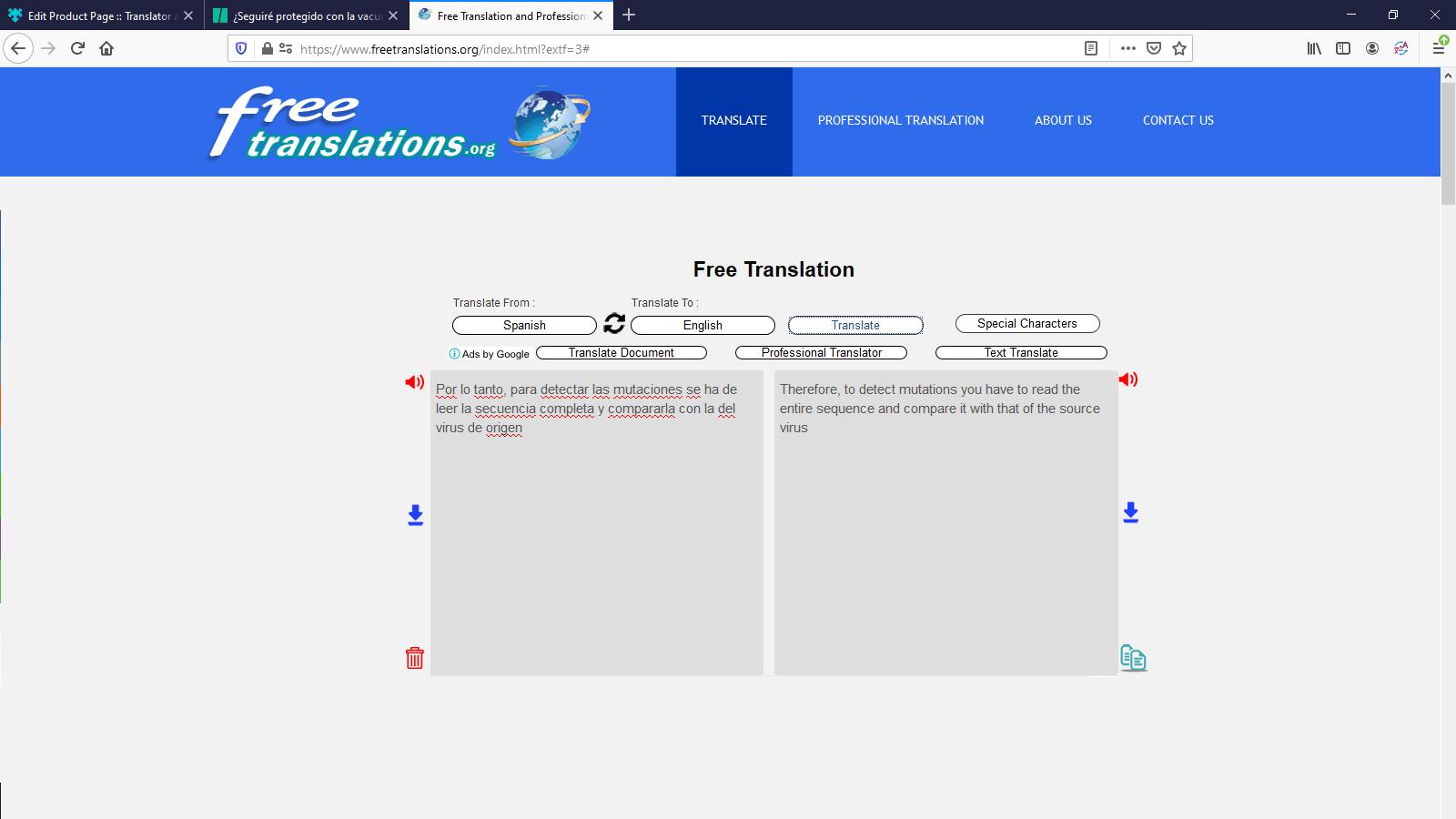 freetranslations org accent changer interface