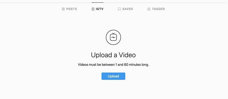 IGTV uploading options on Instagram Web