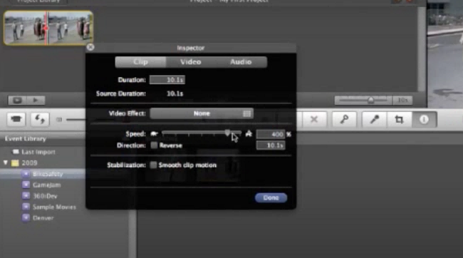 imovie 9 speed control option