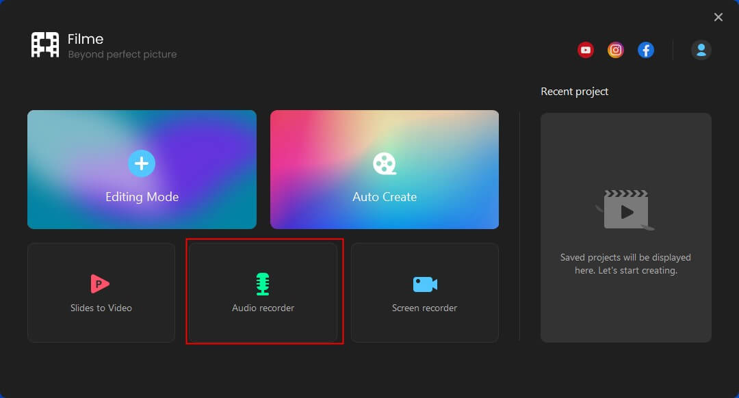 imyfone filme audio recording option