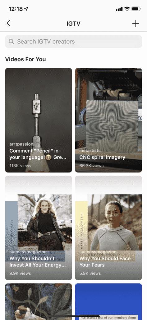 instagram igtv search bar