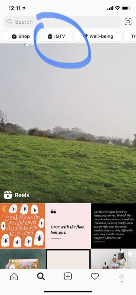 locate search option in igtv