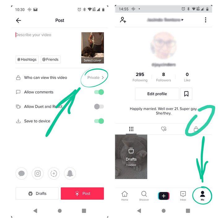 /make tiktok video private