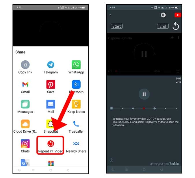 how to loop a youtube video on iphone with app