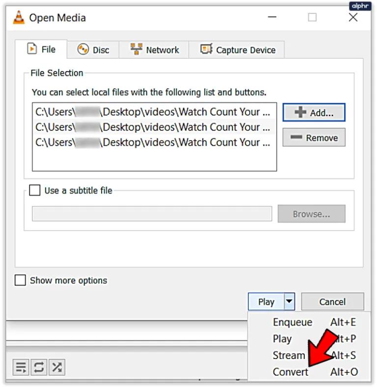 select convert in vlc setting