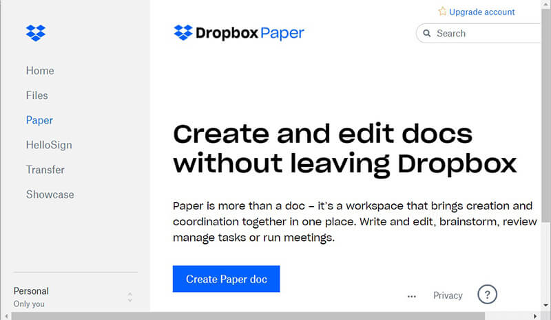 select dropbox paper for slideshow