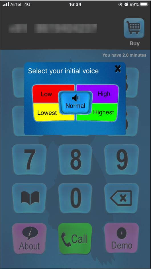 select voice pitch in call voice changer