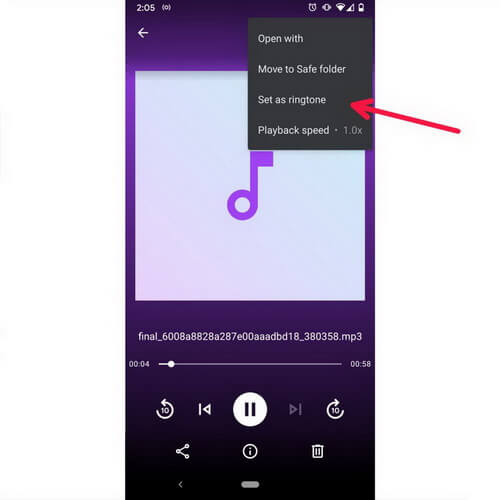 set as ringtone on android