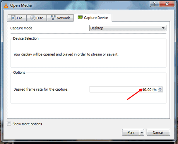 set desired frame rate in vlc