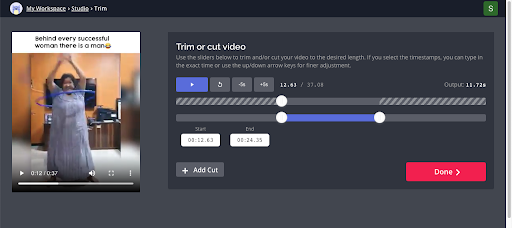 trim video to desired length on kapwing for tiktok video