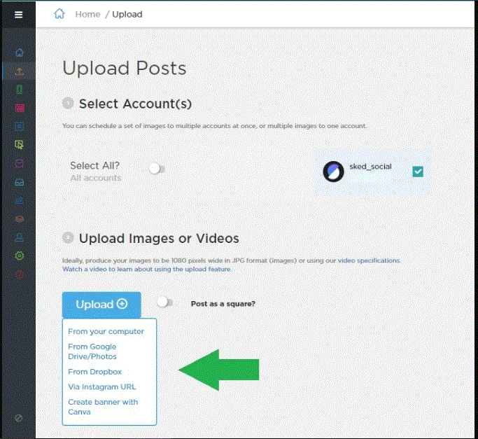 upload posts on sked social