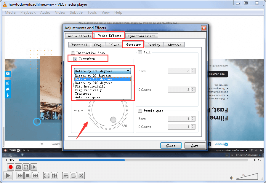 vlc rotate video options